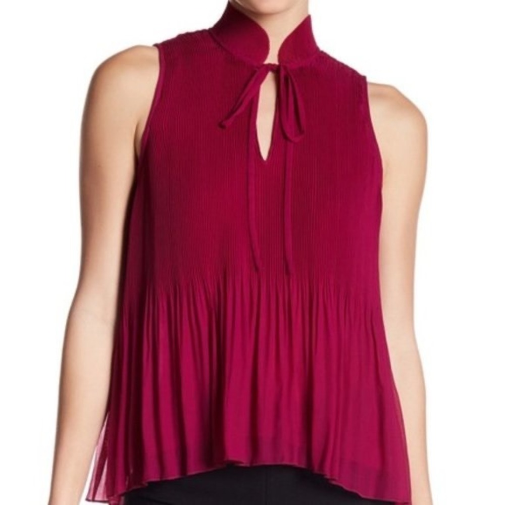 Derek Lam 10 Crosby Magenta Pleated Mock Neck Tie Sleeveless Blouse‎ Size 6
